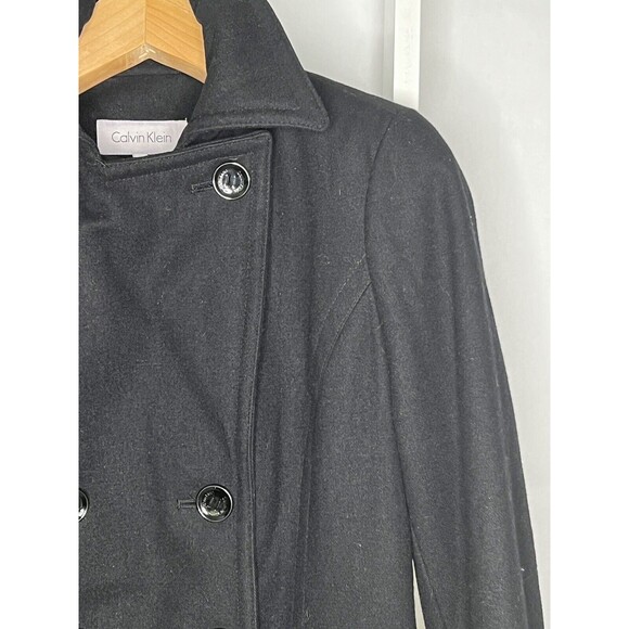 Calvin Klein Peacoat Womens 10 Black Jacket Wool Double Breasted Pocket Neck - Picture 6 of 16